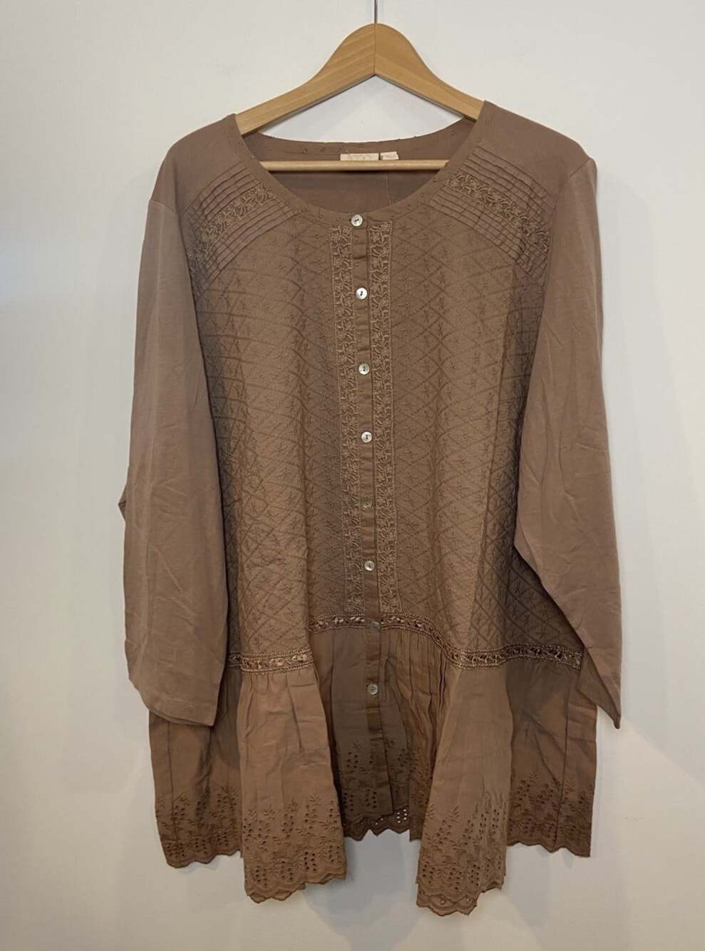 NWOT LOGO Lori Goldstein Shirt Tunic Lace Embroidery Brown Size 3X New